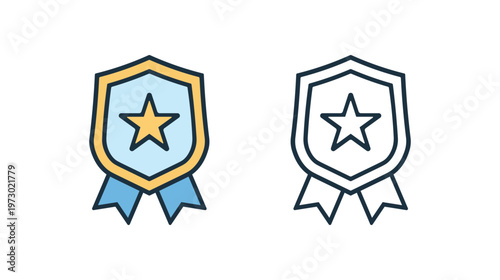 Shield Badge Icon Award Protection Star Emblem Flat Vector
