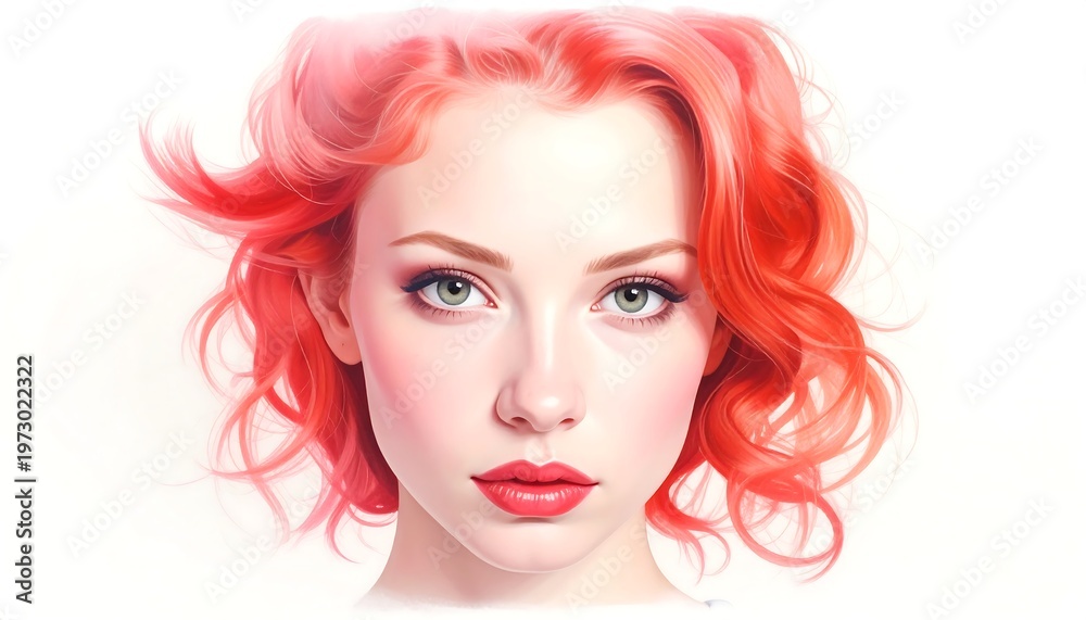 Fototapeta premium A woman with vibrant red hair and makeup