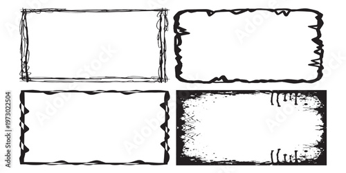 Set of four hand drawn distressed grunge frames.