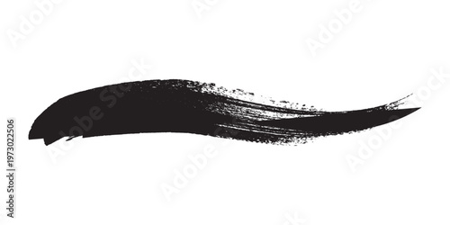 Black brush stroke with textured edges on a white background.