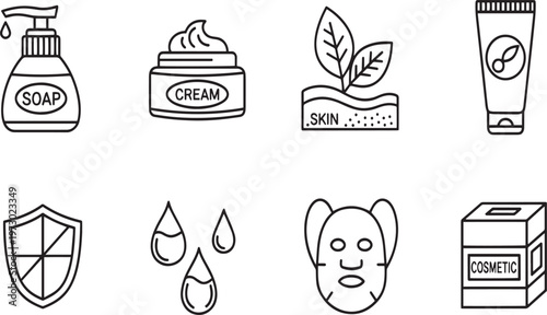 Organic Skincare and Facial Care Icon Set