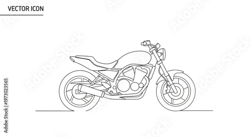 Motorcycle Vector Icon Simple Line Art.