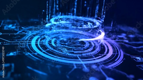 Futuristic Digital Eye Scan Technology with Blue Light and Circuitry.