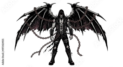 Dark Angel with Chains and Wings, Gothic Warrior, Fantasy Character