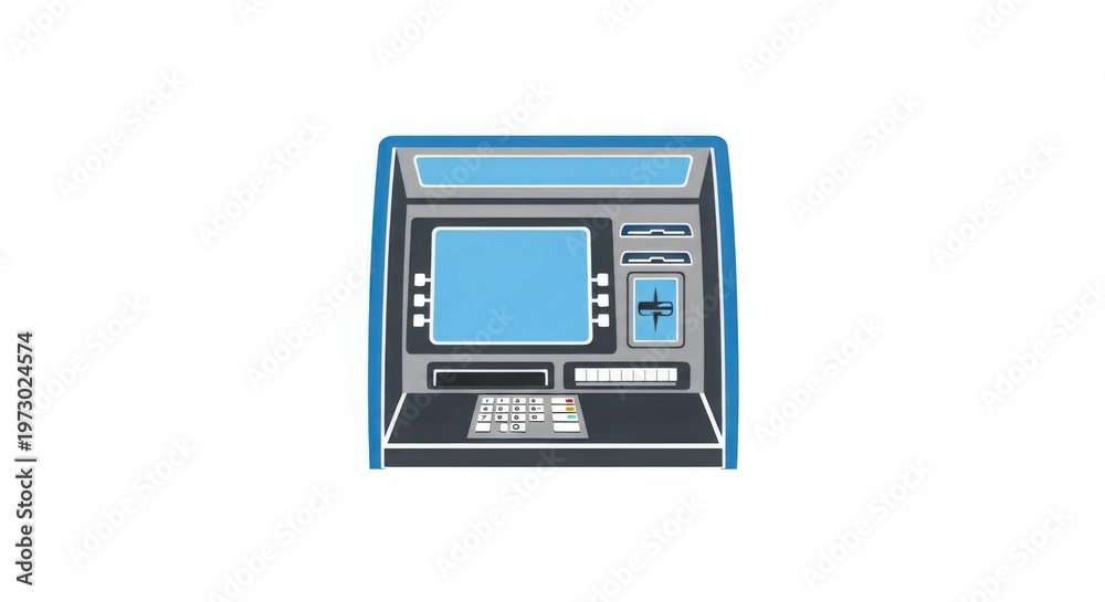 Fototapeta premium Modern ATM machine with screen and keypad on white background
