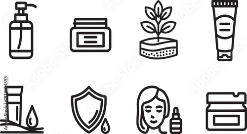 Organic Skincare and Facial Care Icon Set