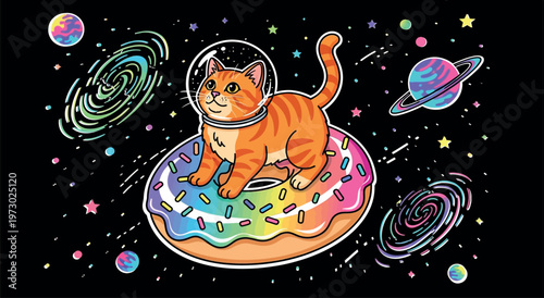 Vector illustration of an abstract winter background with a snail and a cartoon kitten under the moon and stars on a snowy Christmas night greeting card