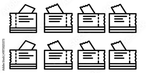 Eight identical filing cabinets with papers.