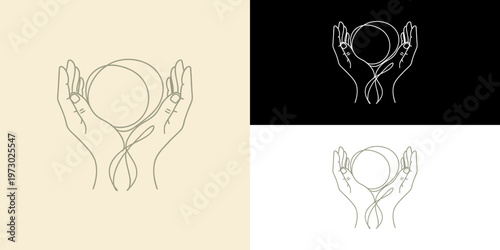 Hands cradling a circle symbol.