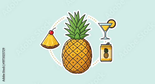 Pineapple Fruit and Cocktail Illustration.
