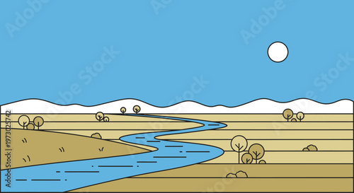 Winding River Through Dry Landscape.