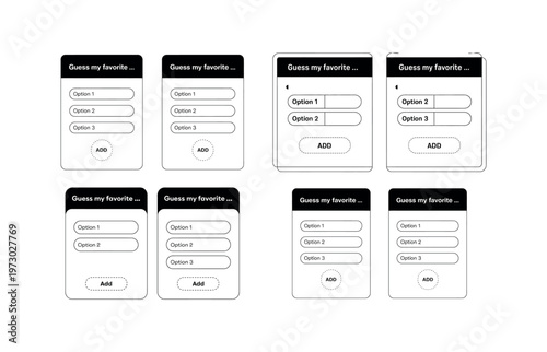 Wireframe UI Mockups of a Simple Voting or Survey Interface vector illustration