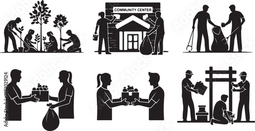 Village Life Silhouette Set – Rural People Activity Vector Collection