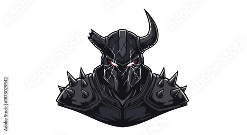 Dark Warrior Helmet with Glowing Red Eyes and Horns