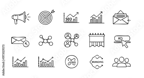 Set of vector icons for design featuring business and internet communication symbols like a web mail button and computer home sign