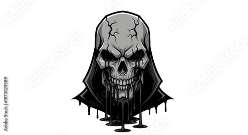 Grim Reaper Skull Dripping Liquid, Dark Fantasy Art