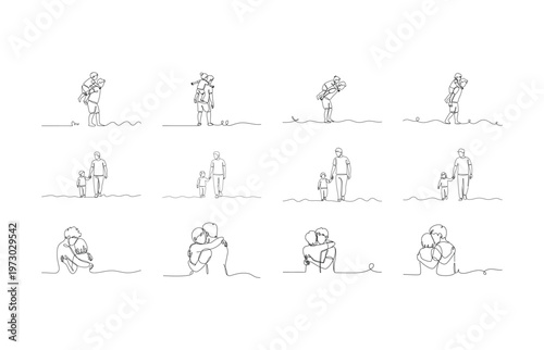 Father and Child Single Line Drawing Collection family continuous line