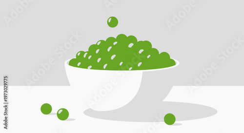 Fresh green peas in a white bowl illustration