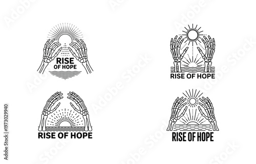 Skeleton Hands Holding Sun Rising Over Water Rise Of Hope Logo sunrise