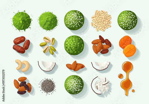 Illustration of a jar of matcha powder with a wooden scoop, perfect for health and wellness beverage content