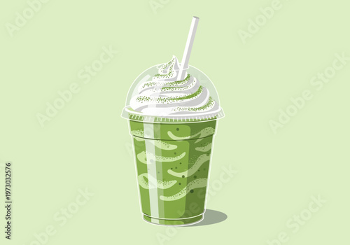 Refreshing Matcha Green Tea Frappe with Whipped Cream Topping.