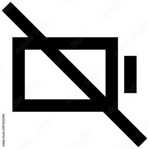 Empty battery with slash icon in sharp bold line style for critical power warnings or disconnection alerts. Perfect for apps, websites, UI, low battery notifications, and device shutdown states.