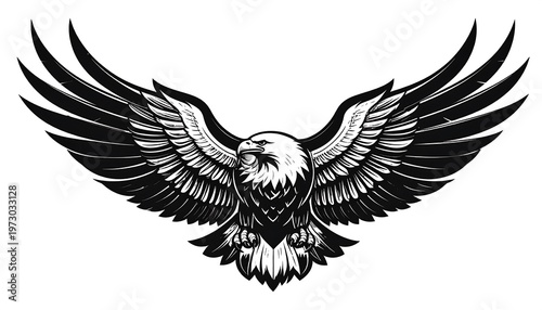 Majestic Bald Eagle in Flight with Wings Spread Wide.