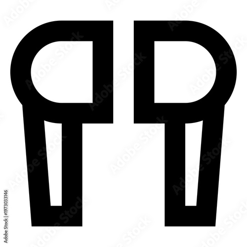 Earbuds icon in sharp bold line style for wireless listening and audio playback. Perfect for apps, websites, and products involving music, podcast streaming, or noise cancelling headphones.
