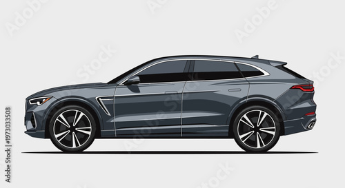 Modern dark grey SUV car viewed from the side against a neutral background.
