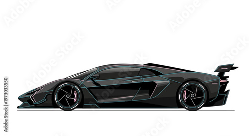 Side view illustration of a sleek black futuristic supercar on white background.