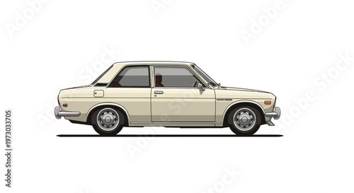Illustration of a classic vintage beige sedan car isolated on a white background