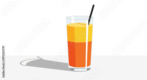Refreshing Layered Fruit Drink in a Tall Glass with a Straw