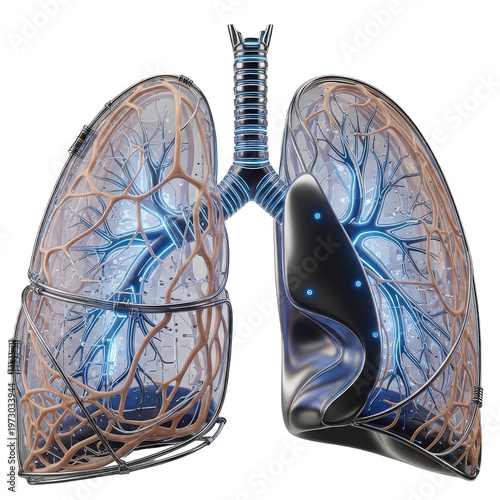 Anatomical Lungs With Blue Glow And Intricate Veins Isolated On transparent Background