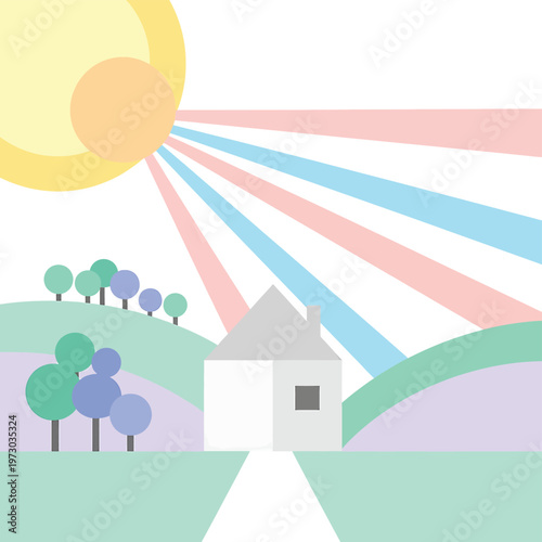 A white house with a pathway.