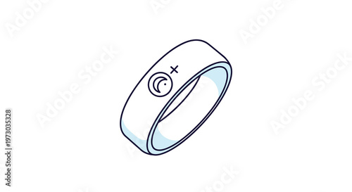 A sleek white smart ring with a light blue inner edge and a moon-and-star icon is depicted at an angle on a pristine white background.