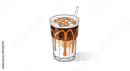 Refreshing Iced Caramel Macchiato Coffee Drink Illustration