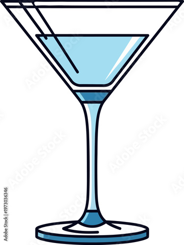 Blue Martini Cocktail Glass Vector Illustration - Minimalist Cartoon Flat Icon Design for Nightlife, Bar Menus, Parties, and Elegant Beverage Graphic
