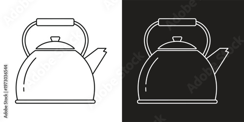 A simple line drawing of a kettle on a white and black background