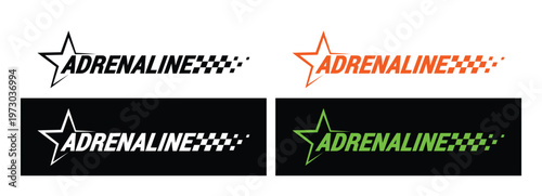 Adrenaline racing logo set with star and checkered motion, high energy typography for extreme sports branding, action event graphics, motorsport promotion, thrill concept design. Vector illustration