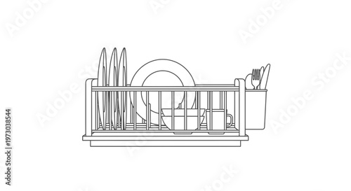 Clean Dishes Drying Rack Full of Plates and Utensils