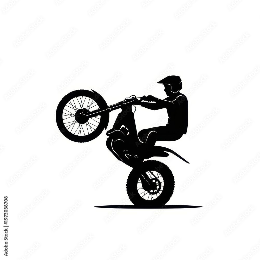 Obraz premium Motocross Rider Performing a Wheelie Stunt Silhouette.
