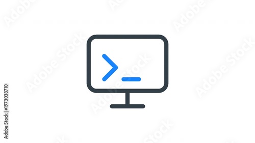 Animated monitoring terminal icon representing system logs, command interface, and real time tracking. Ideal for cybersecurity platforms, server monitoring, and developer tools.