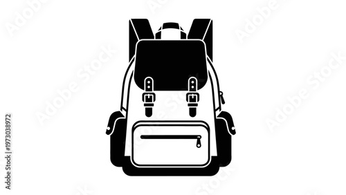 Backpack Illustration Simple Design Black White.