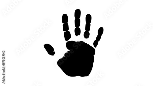 Black Handprint Silhouette on White Background.