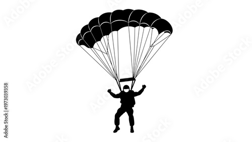 Parachutist Descending with Open Parachute Silhouette.