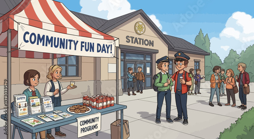 community fun day event at train station vector illustration