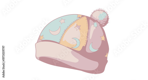 Cozy Knitted Winter Hat with Celestial Pattern and Pom Pom