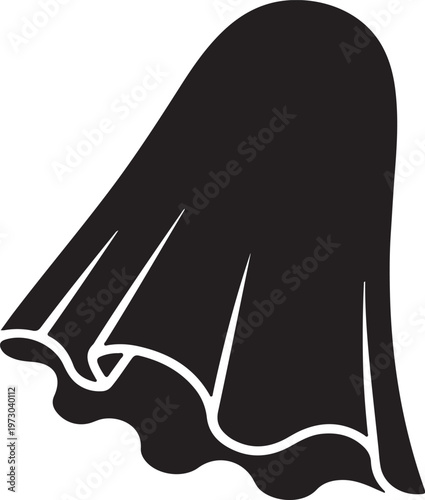 Elegant cape with flowing folds and wavy hemline design silhouette vector icon