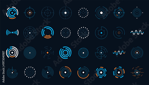 Sci fi hud interface elements circular graphics futuristic ui blue and orange neon lights technology background