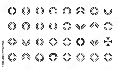 Set of 40 ultra minimal line icons built using simple geometric shapes and lines on white background